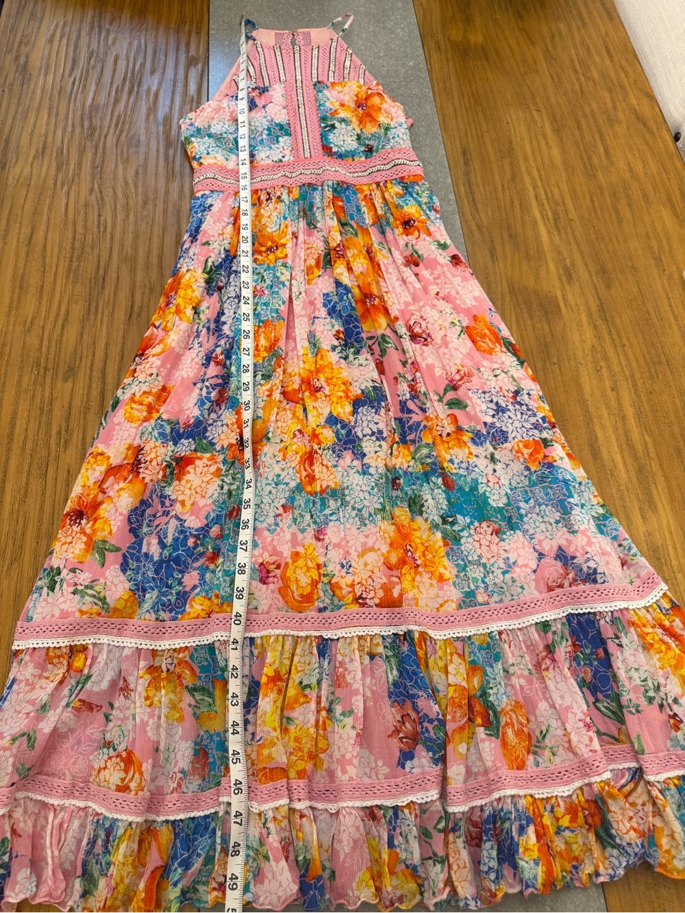 Anthropologie Bhanuni by Jyoti Yuko Halter Maxi Dress Boho Floral Beaded Size 8 - Picture 11 of 16